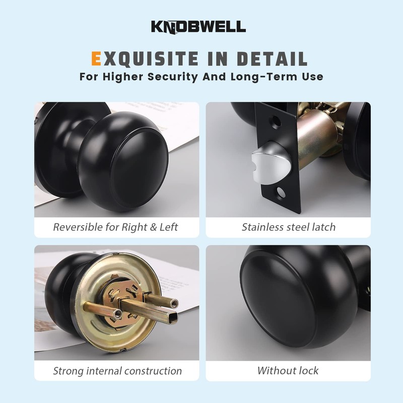 KNOBWELL 8 Pack Black Door Knob for Hallway and Closet,