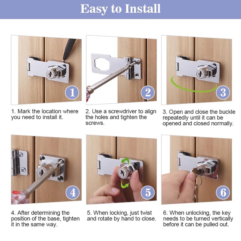 Snillok Keyed Hasp Lock Hasp and Staple with Padlock, 4
