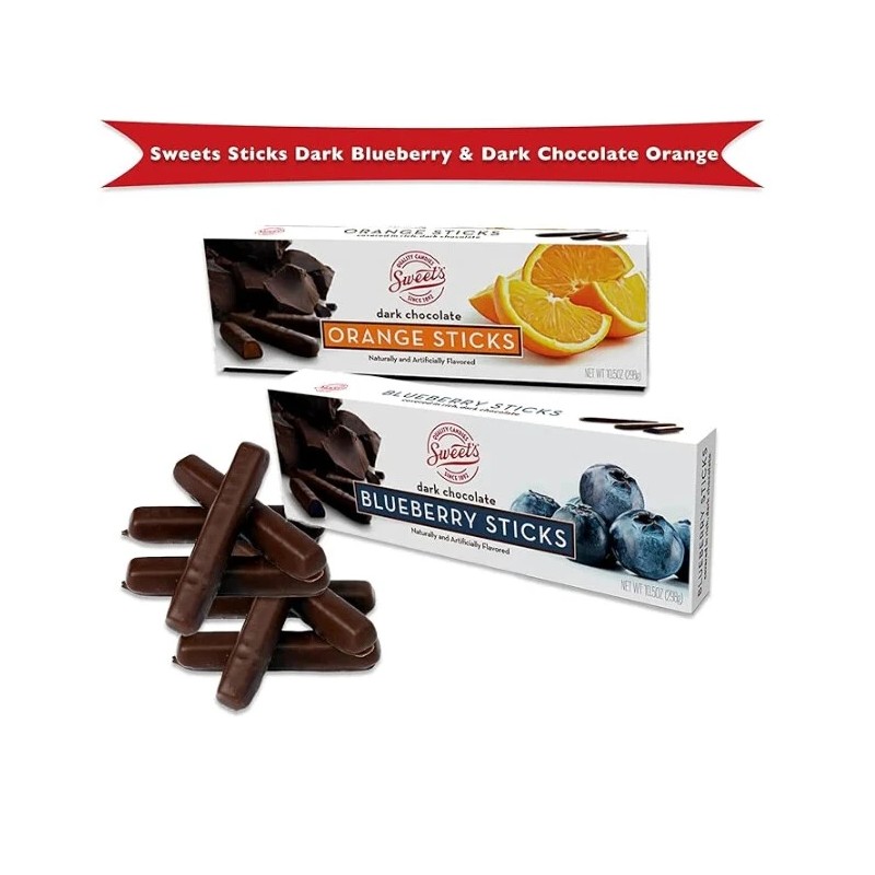 Sweets Candy Sticks Dark Chocolate Orange an Dark Chocolate Blueberry