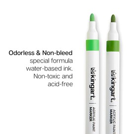 KINGART Acrylic Paint Markers, 24 Colors - 2mm Bullet Tip Marking Pen for Art Supplies - Versatile Ink for Glass, Wood, Fabric, Ceramic, Stone, Metal, Paper & more