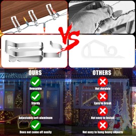 Hysagtek 60 Pcs Christmas Light Clips for Outside, Roof Clips Metal Lights Gutter Hooks Adjustable for Outdoor Xmas Light Hangers Shingles Seasonal Lighting Gutter Clip Hanging Holiday Xmas Decoration