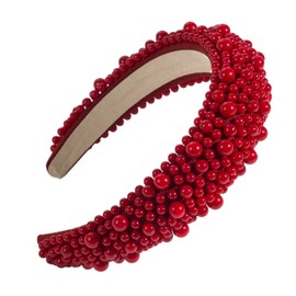 Women's Wide Faux Pearl Headband Fashion Headband Headpiece Wedding Hair Accessories Pearl Headbands for Women Parties Ceremonies Banquets Dark Red