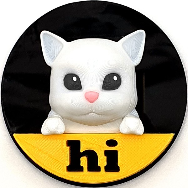 3D OM Badge Cat-Hi, 3-inch Grill Badge, Realistic Stylish Cute