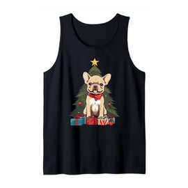Christmas Tree, ornaments and Cute Frenchie Santa Christmas Tank Top