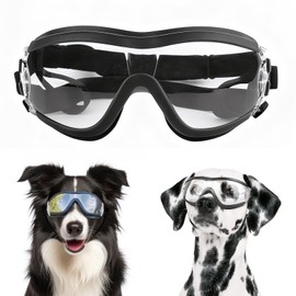 ENJOYING Clear Dog Goggles Medium Anti-UV Doggy Sunglasses for Medium-Large Dogs Outdoor Fog-Proof Windproof Snowproof Dog Glasses, Adjustable, Easy Wear, Transparent