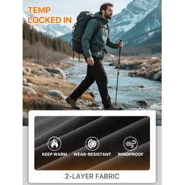 FREE SOLDIER Mens Warm Insulated Waterproof Fleece Lined Pants Outdoor Rain Hiking Thermal Pants (Thick Black 36Wx32L)