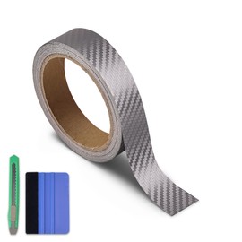 Arespark Carbon Fiber Grey Vinyl Wrap, Cars Window Door Trim Strip Universal DIY Chrome Delete Vinyl Wrap, Door Edge Guards Protection Tape Accessories with Free Tool Kit (1in x 30ft)