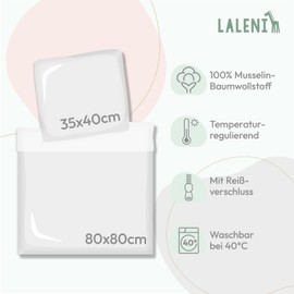 Laleni Baby Bed Linen 80 x 80 cm Cotton - Muslin Bed Linen Baby 80 x 80 cm + Muslin Pillowcase 35 x 40 cm - Oeko-Tex Certified Cotton Bed Linen 80 x 80 cm - Bed Linen Beige Cotton