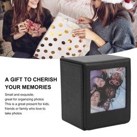 Photo Storage Box, PVC Faux Leather Polaroid Photo Storage Box Magnetic Lid Closure 50 Sheets Capacity Mini Picture Holder Storage Box for 3 Inch Photos or Bank Cards (Black)
