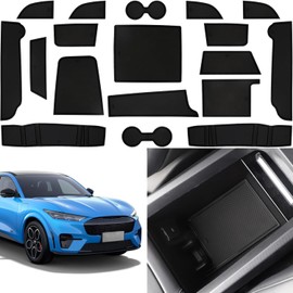 ZOXOQ Center Console Liner for Ford Mustang Mach-E Accessories 2021 2022 2023 2024 Cup Holder Insert Gate Slot Mat Non-Slip Trim Door Pocket Pad, Anti Dust Coaster, 18PCS (Black)