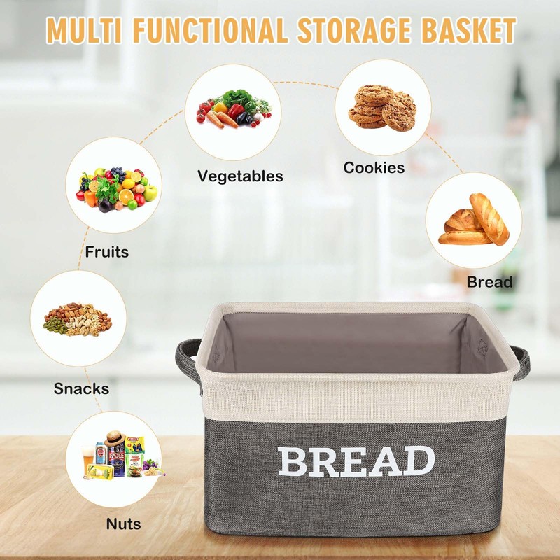 Lukeline Bread Storage Basket for Kitchen, Foldable Fabric Bread Storage