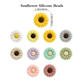 Silicone Focal Beads for Pens, 30mm Sunflower Silicone Beads, 10PCS Colorful Daisy Silicone Focal Beads, Silicone Beads for Keychain Making, Sunflower Beads Daisy Beads for Jewelry Making(Mixed Color)