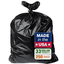 32-33 Gallon Black Trash Bags, Heavy-Duty | 32” x 38” | 250 Count Bulk Pack | Large, Durable & Tear-Resistant Garbage Bags for Home, Commercial, Construction & Outdoor Use