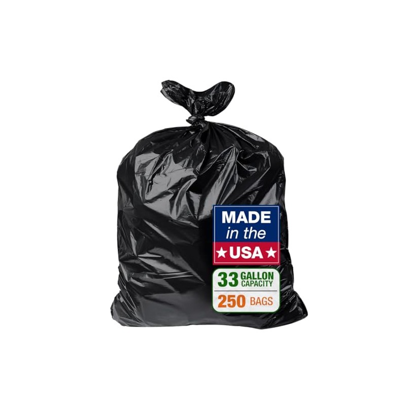 32-33 Gallon Black Trash Bags, Heavy-Duty | 32” x 38”