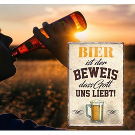 schilderkreis24 Tin Sign Funny Alcohol Drinking Saying "Bier ist der Beweis, dass Gott Uns liebt!" Decorative Kitchen Bar Counter Pub Funny Gift Idea Birthday Christmas 20 x 30 cm