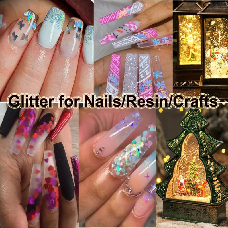 LoveOurHome Christmas 4 Boxes Holographic Butterfly Snowflakes Chunky Nail Glitter
