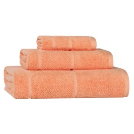 Superior Mile Smart Twist Viscose Cotton Blend Medium Weight Towels, for Guest Bath,V Bathroom, Spa, Quick Dry, Ultra-Soft Towels, Bath Essentials, Border Detail, 3 Piece Assorted Towel Set, Peach