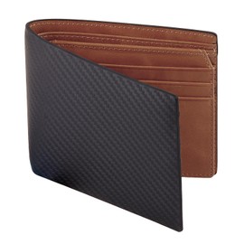 VISOUL Mens Carbon Fiber Leather Wallets Bifold with RFID Blocking, Designer Wallets with 1 ID window for Men (Black+Brown)