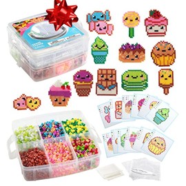 Fuse Beads - 4.000 piezas dulces con estuche, 17 colores, 12 plantillas únicas, 2 tablas de clavijas, pinzas, papel de planchado, proyecto de arte a granel, regalo de fiesta de cumpleaños para niños, actividad escolar