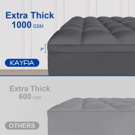 KAYFIA Full Mattress Topper, Extra Thick Mattress Pad Cover for Deep Sleep,3D+7D Snow Down Alternative Fill Overfilled Plush Pillow Top with 8-23 Inch Deep Pocket-Gray
