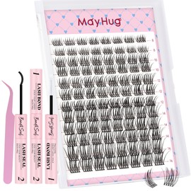 Mayhug Wispy Lash Clusters Kit Natural Lash Extensions DIY Cluster Eyelash Extensions D Curl 8-16mm Individual Lashes Kit with Lash Bond and Seal Soft Thin Band (SoftHush)