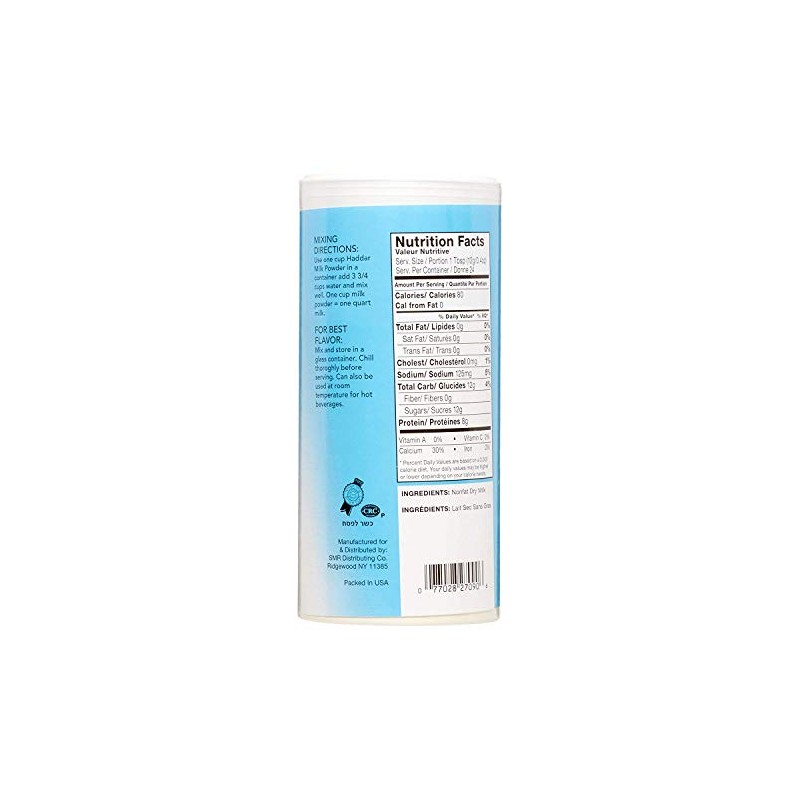 Haddar Kosher Dairy Milk Powder, 10oz Resealable Canister, Non-Fat Dry