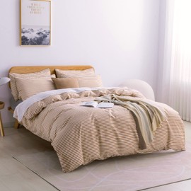 JELLYMONI Full Duvet Cover Set, Cotton Duvet Cover 3 Pieces with Zipper Closure, 1 Duvet Cover and 2 Pillowcases(White with Rust Striped)