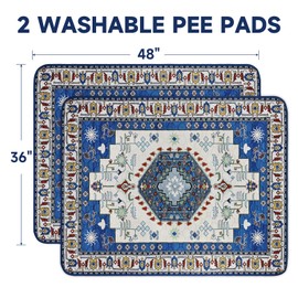 YOSEPATI Washable Pee Pads for Dogs,2 Pack Super Absorbent Reusable Puppy Pads 36"×48" Quick Dry,Waterproof& Non-Slip Whelping Pads for Crate,Floor,Sofa (Medallion Blue, 36"x48"(Pack of 2))