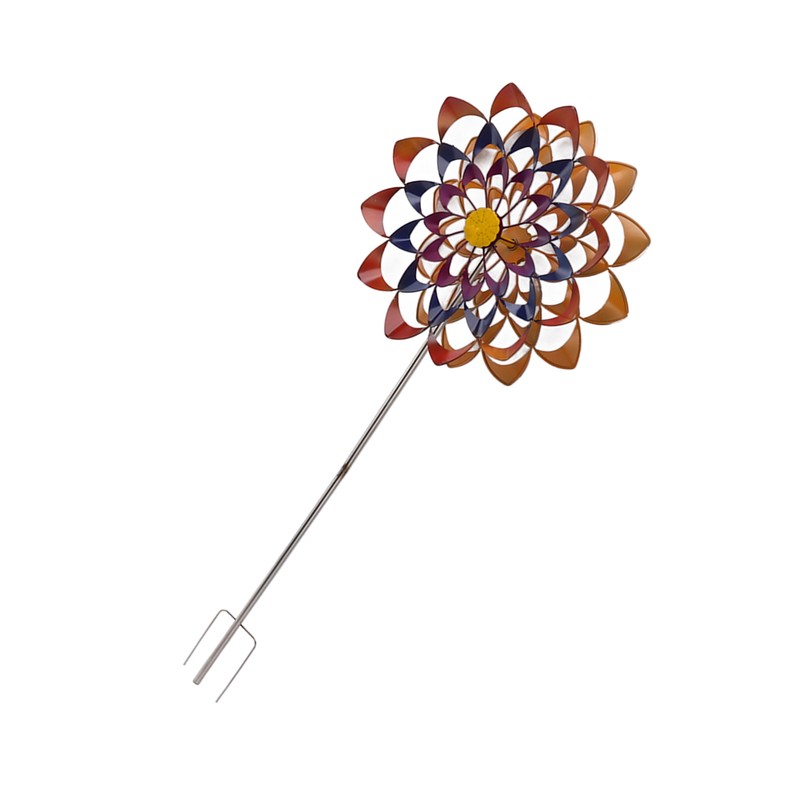 Outdoor 3D Windmill Colourful Exquisite Metal Wind Spinner with Ground