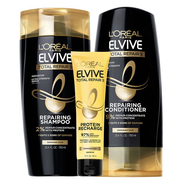 L'Oreal Paris Elvive TR5 Repairing Shampoo, Conditioner and Protein Recharge, Total Repair 5, 1 Count