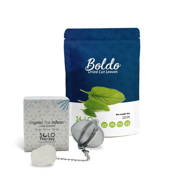 Boldo - Hojas de Boldo con filtro para té de 4 onzas y vidrio de infusor de cuarzo transparente, paquete de hojas de boldo con filtro para te