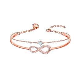 Hanaoops Bracelet for Women Infinity Love Symbol Bracelets 925 Sterling Silver / Rose Gold Infinity Symbol Infinity Zirconia Fine Bracelet Adjustable Friendship Bracelet Gift for Women, Metal
