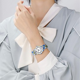 Oidea Women's Easy Reader Watch: Bohemian Flowers Decor Elastic Strap Watches for Women Retractable Stretch Band Wrist Watch Analog Quartz Casual Business Ladies Wristwatch