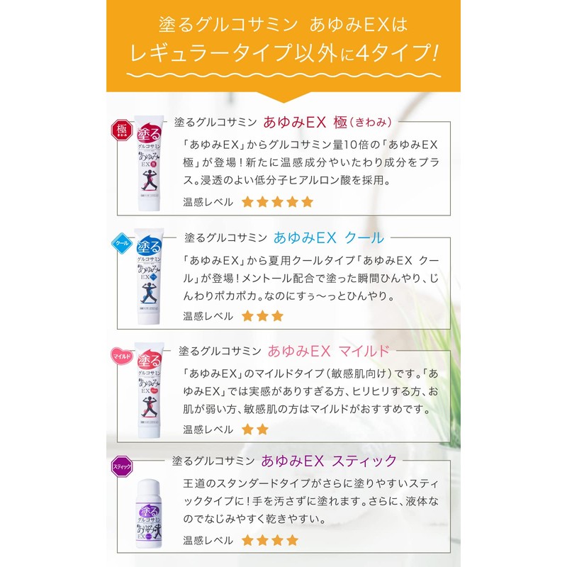 塗るグルコサミン あゆみEX 3種セット (極、マイルド、クール) 温感マッサージクリーム 温かくて 気持ち良い ひざ 腰 肩
