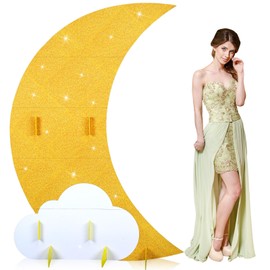 CroBlissful 5.9 ft Large Moon Standup Party Decor Gold Moon Standup Party Decoration DIY Waterproof Ramadan Crescent Decor Movie Photo Props Cutouts for Movie Night Awards Wedding Anniversary Party