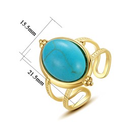 Ganquya 18K Gold Plated Fashion Statement Ring Oval Cut Natural Bohemian Ring Turquoise Ring Wedding Anniversary Ring Gift. Opening Adjustable Size 5-10