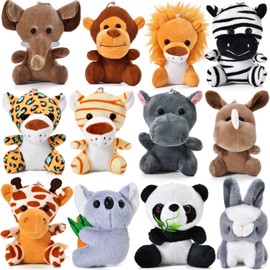 12pcs 14cm Jungle Stuffed Animals Plush Toys for Kids Party Bag Fillers Assorted Safari Jungle Animals Keychain for Easter Egg Christmas Stocking Fillers Birthday Party Favours Gifts Classroom Prizes