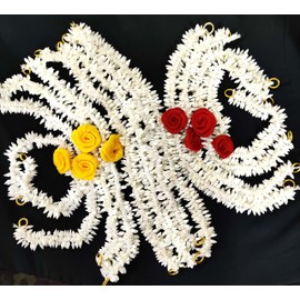 Pretty Charming Artificial Hair Gajra (set of 12, 4 white, 4 red flower and 4 yellow flower)