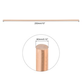 sourcing map 4 Pack Pure Copper Round Rod 3mm/0.12 Inch Diameter 250mm/10 Inch Length Solid Copper Rod Lathe Bar Stock for DIY Metal Craft Metal Working Hobbies