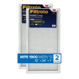 Filtrete 12x24x1 AC Furnace Air Filter, MERV 13, MPR 1900, Premium Allergen, Bacteria & Virus Filter, 3-Month Pleated 1-Inch Electrostatic Air Cleaning Filter, 2-Pack (Actual Size 11.69x23.69x0.78 in)