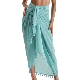 Eicolorte Beach Sarong Pareo for Women Swim Bathing Suit Bikini Cover Ups Wrap Skirt (SkyBlue-Long)