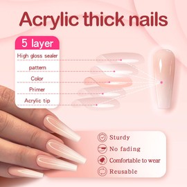 Yivaiks Nude Long Press on Nails Coffin Gradual Natural Artificial Nails for Women Fake Nails Kit 24pcs