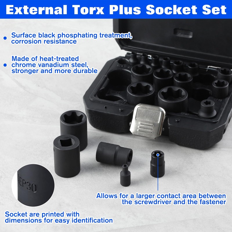 SPEEDWOX External Torque Socket Set 19Pcs EP Socket Set 1/2"