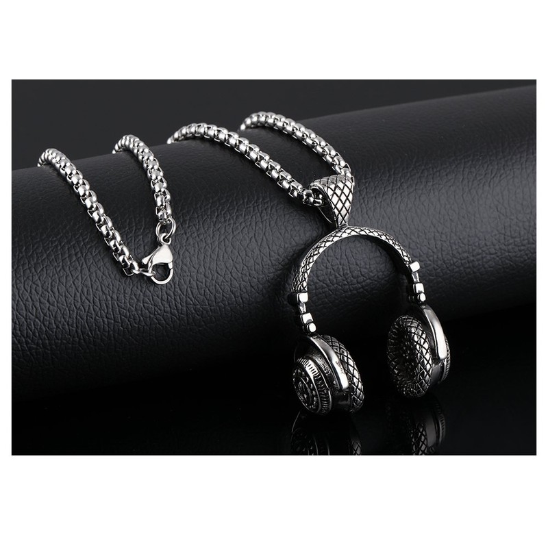 PAURO Men's Stainless Steel Music Headset DJ Headphone Pendant Biker