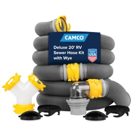 Camco Deluxe 20' Sewer Hose Kit with Swivel Fittings and Wye Connector - Ready To Use Kit Complete with Sewer Wye and Elbow Fittings, Hoses, and Storage Caps (39666)