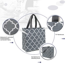 BeeGreen 6-Pack Foldable Reusable Grocery Bags – Large Cloth Tote Bags with Handles, Bulk Shopping Bags in Geometric Design, Reusable Gift Bags, Shopping Baskets, Utility Bags for Groceries