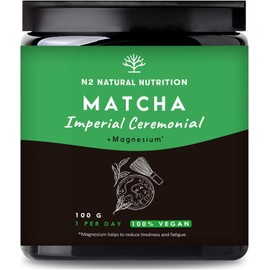 Imperial Ceremonial Grade Matcha Tea Powder + Magnesium Citrate, 100gr. Sourced from Uji, Japan, High dose, Vegan, Made in EU, Natural Energy and Focus, Detox superdrink. N2 Natural Nutrition