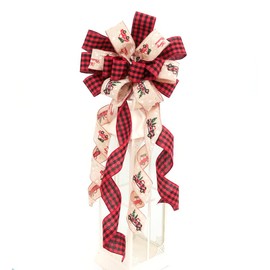 Christams Tree Topper Bow, 35 * 14inch Plaid Buffalo Bows Burlap Decorative Bows for Christmas Holiday Thanksgiving Indoor Outdoor Ornament Gift Bow