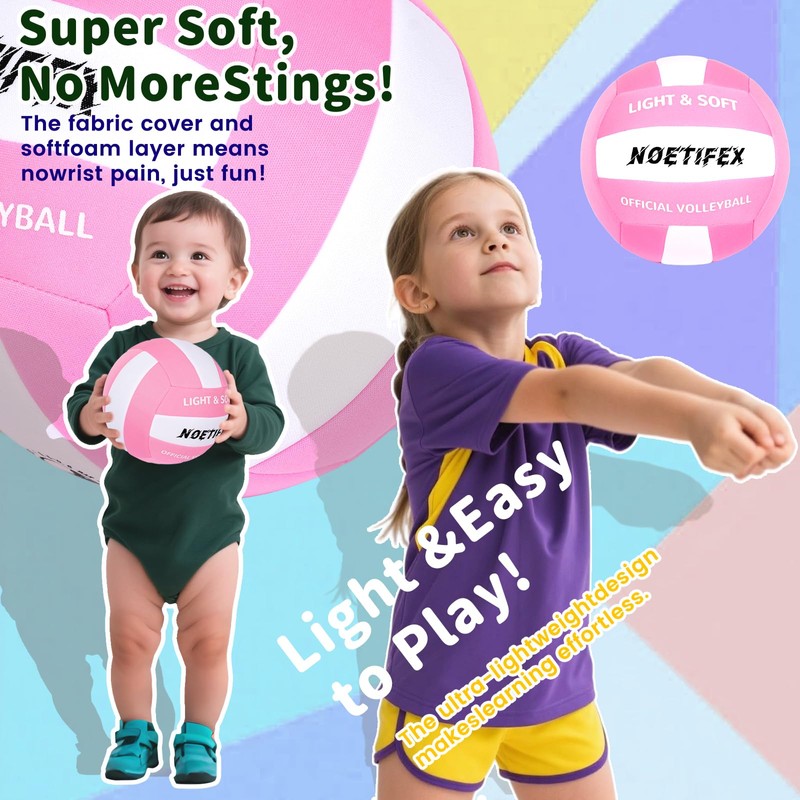 Noetifex Soft Volleyball-Super Soft Fabric Light Volleyball for Indoor Practice
