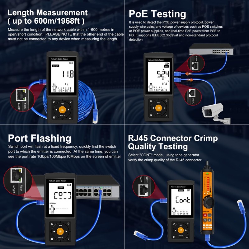 Rechargeable Digital Tone Cable Tester, WANLUTECH Tone Generator with Probe